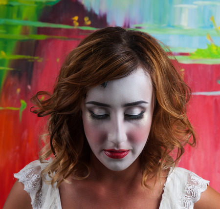 Close-up portrait of beautiful woman with professional make-up Fashion Model Girlの写真素材