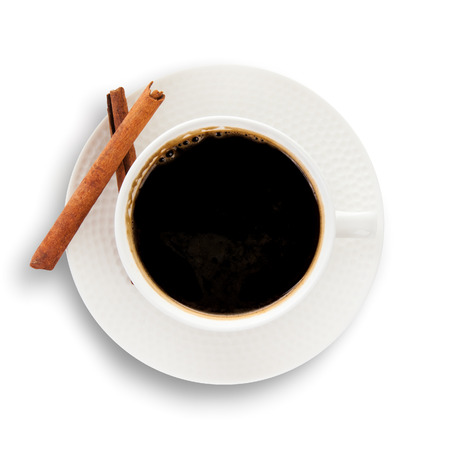 coffee with cinnamon stick isolated on white backgroundの写真素材