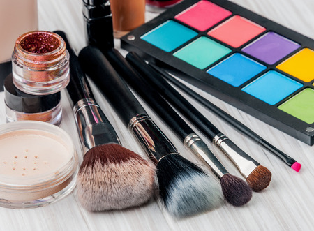 Set of professional makeup and cosmetics. on a light background isolatedの写真素材