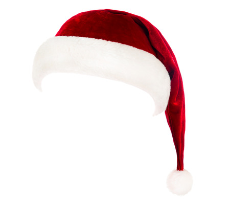 Red Santa Claus hat isolated on white backgroundの写真素材