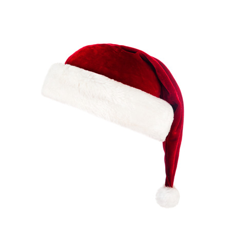 Red Santa Claus hat isolated on white backgroundの写真素材
