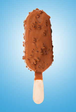 Image chocolate ice cream on blue backgroundの写真素材