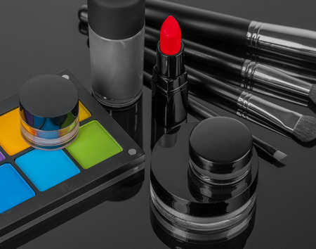 Set of professional makeup and cosmetics. on a black background isolatedの写真素材