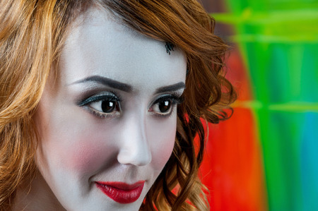 Close-up portrait of beautiful woman with professional make-up Fashion Model Girlの写真素材