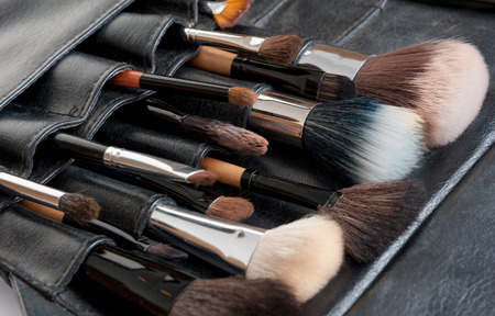 Professional make-up brush cosmetic on black backgroundの写真素材