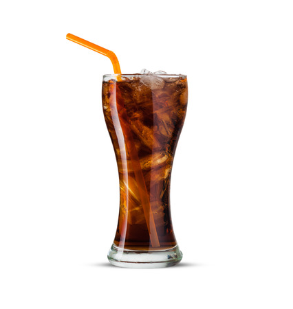 Glass of cola with ice Isolated on white backgroundの写真素材