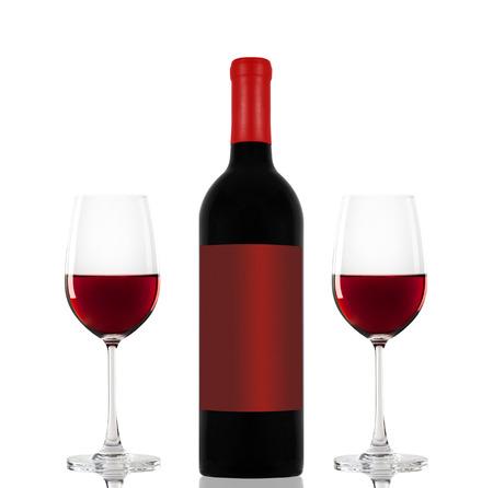 Red wine in a glass isolated over white backgroundの写真素材