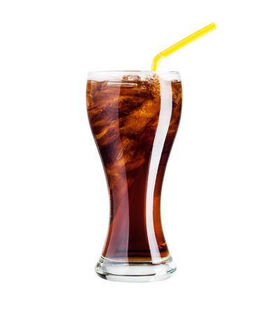 Glass of cola with ice Isolated on white backgroundの写真素材