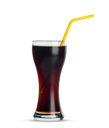 Glass of cola with ice Isolated on white backgroundの写真素材