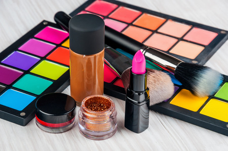 Set of professional makeup and cosmetics. on a light background isolatedの写真素材