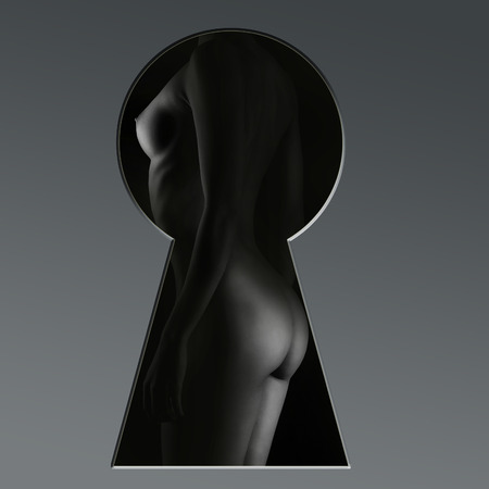 Sexy body nude woman. Naked sensual buttocks isolated on blackの写真素材