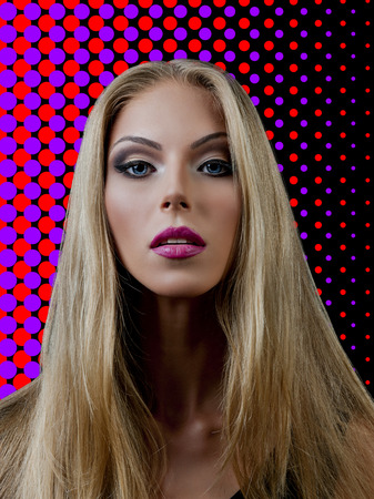 Professional Make up concept. Portrait of young beautiful woman with beauty makeup and perfect skin. on color backgroundの写真素材