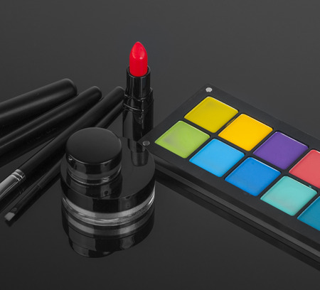 Set of professional makeup and cosmetics. on a black background isolatedの写真素材