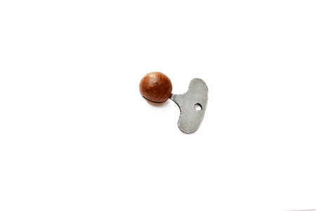 macadamia nut with metal key on white background. High quality photoの写真素材