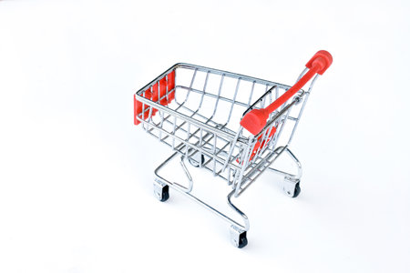 grocery cart from a supermarket on a white background. High quality photoの写真素材