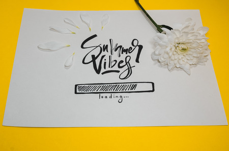 Hello summer concept.  A white paper where is wtitten with nice handwriting - Summer vibes loading....