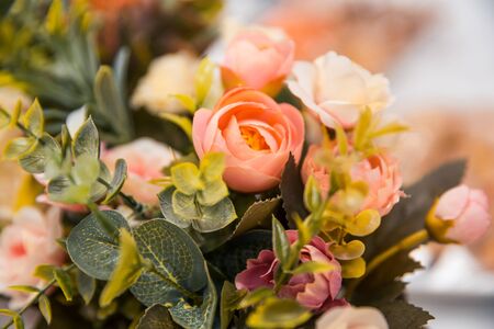 Flower bouquet at the wedding with blurry backgroundの写真素材