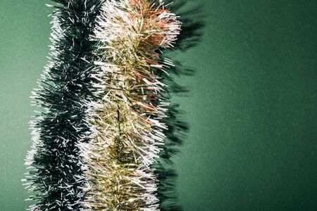 texture background of flat lay christmas colorful tinselの写真素材