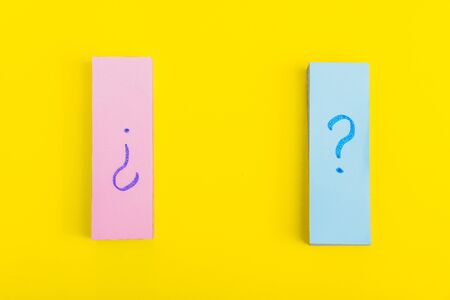 two question mark posters.  written reminders tickets