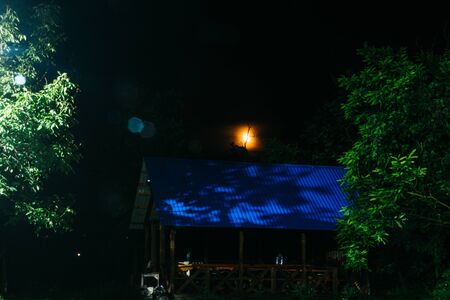 night sky above gazebo. night in the yard conceptの写真素材
