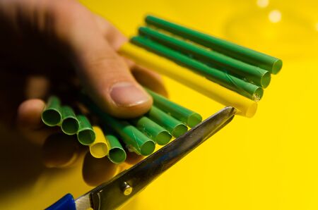 say no to plastic cocktail tubes. fight for the environment. ecology and cocktail pipes conceptの写真素材