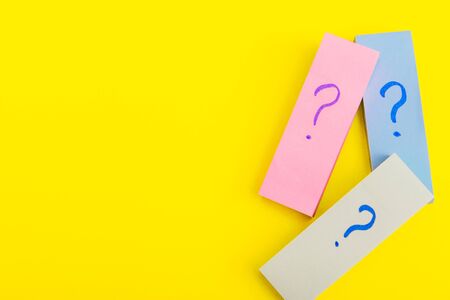 question marks posters.  written reminders ticketsの写真素材