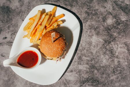preparing a hamburger  for restaurant menu with copyspaceの写真素材
