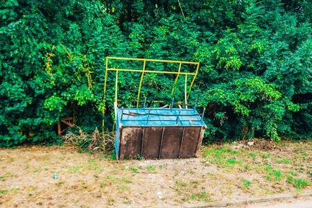 abandoned and flipped over shop stall outside. effects after terrrorism attackの写真素材