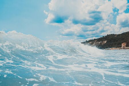 sea wave close up in Bulgary , low viewing angleの写真素材