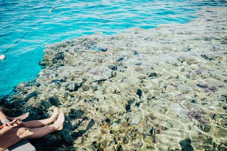 Red Sea with blue clear water in which are visible corals . An ideal sea for tourists .の写真素材