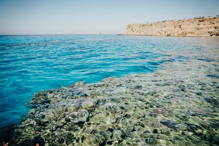 Red Sea with blue clear water in which are visible corals . An ideal sea for tourists .の写真素材