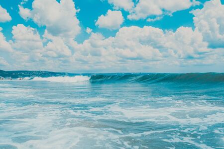 Abstract blue sea water with white foam for background, nature background concept