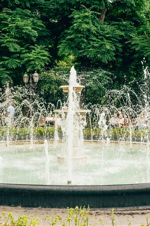 active fountain in the center of the cityの写真素材