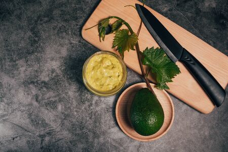 jar of guacamole made of avocado. product recycling conceptの写真素材