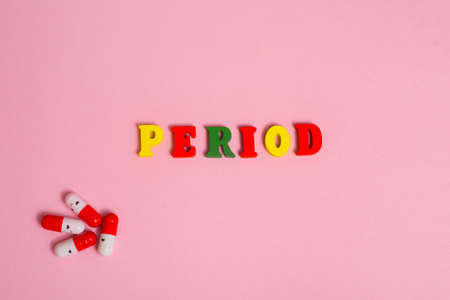 word PERIOD  near red pills . cycle time  .の写真素材