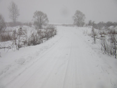 road in blizzardの写真素材