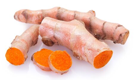 turmeric isolated on white backgroundの写真素材