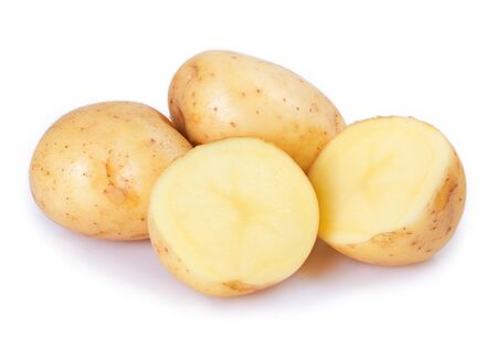 raw potato isolated on white backgroundの写真素材
