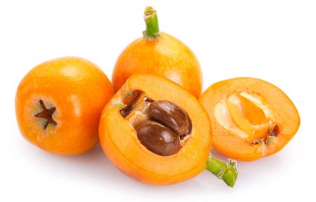 loquat fruit isolated on white backgroundの写真素材