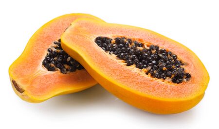 fresh papaya isolated on white backgroundの写真素材