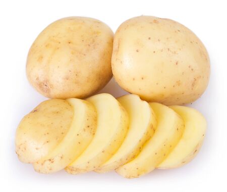 raw potato isolated on white backgroundの写真素材