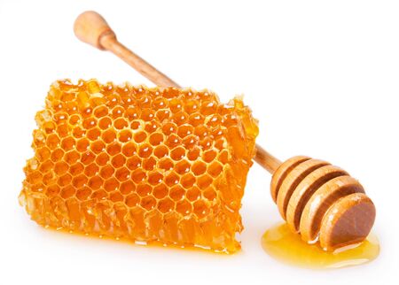 honeycomb with honey isolated on white backgroundの写真素材