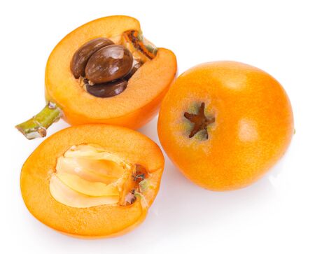 loquat fruit isolated on white backgroundの写真素材
