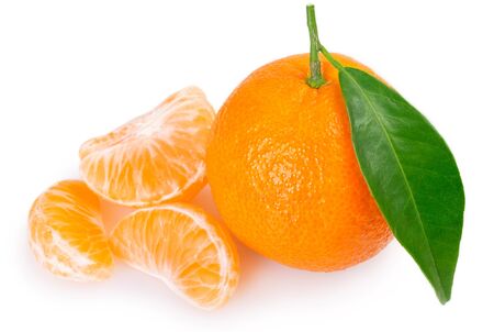 fresh mandarin isolated on white background closeupの写真素材