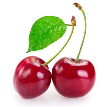 fresh cherry isolated on white background closeupの写真素材