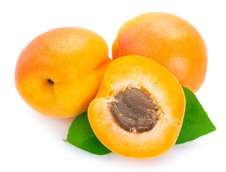 fresh apricot isolated on white background closeupの写真素材