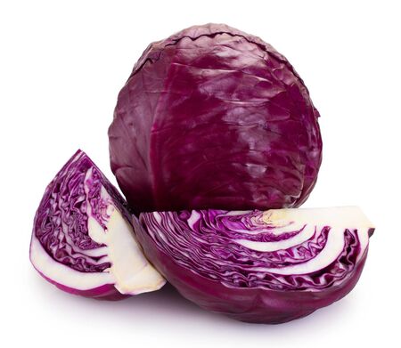 fresh red cabbage isolated on white backgroundの写真素材