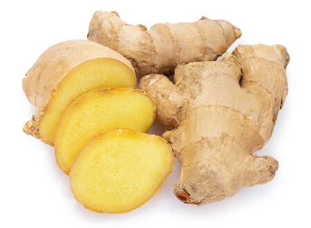 fresh ginger isolated on white background closeupの写真素材