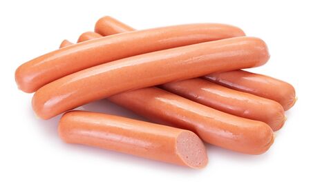 fresh boiled sausages isolated on white backgroundの写真素材