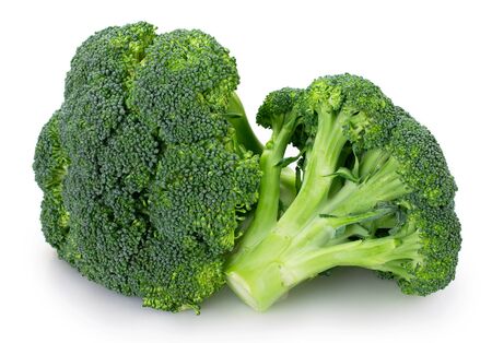 fresh broccoli isolated on white background closeupの写真素材
